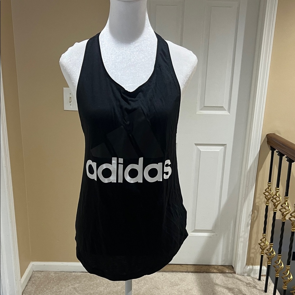 Adidas Women's Black and White Logo Tank Top